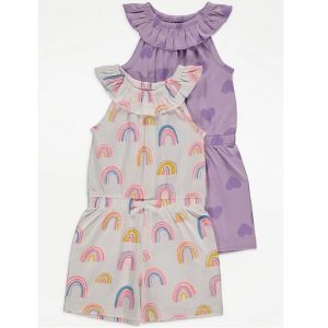 Purple Rainbow Print Playsuits 2 Pack