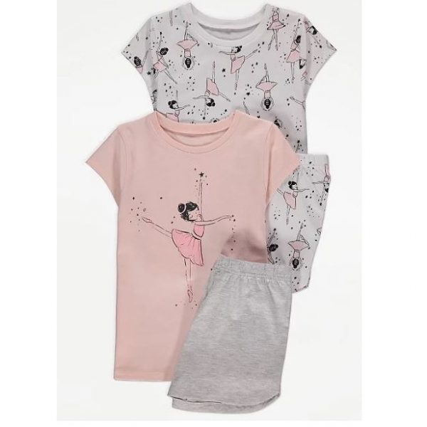 Ballerina Print Short Pyjamas 2 Pack