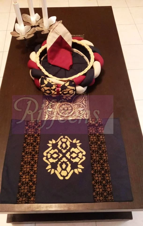Navy blue Mat With Screen Printed Motif & Screen Printed patchwork