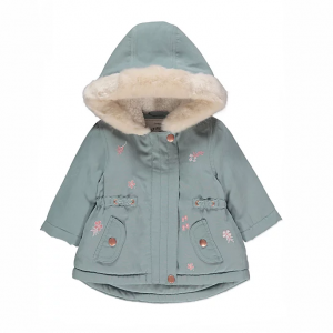 Teal Floral Embroidered Hooded Parka