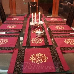 Maroon Mat With Screen Printed Motif & Screen Printed Patchwork