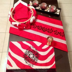 Red & White With Black Screen Printed Motif Mat