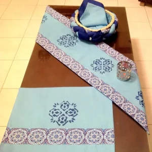 Sky Blue Screen Printed Motif With Printed Patchwork Mat