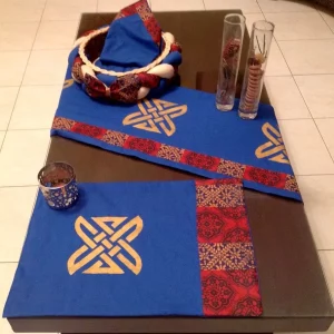 Royal Blue & Golden Screen Printed Mat With Border
