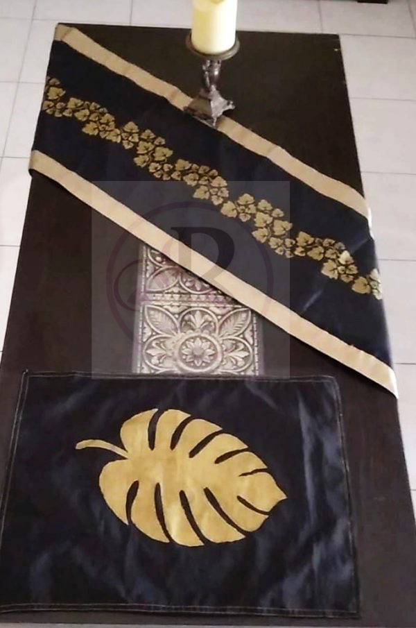 Black & Golden Palm Leaf Screen Printed Mat