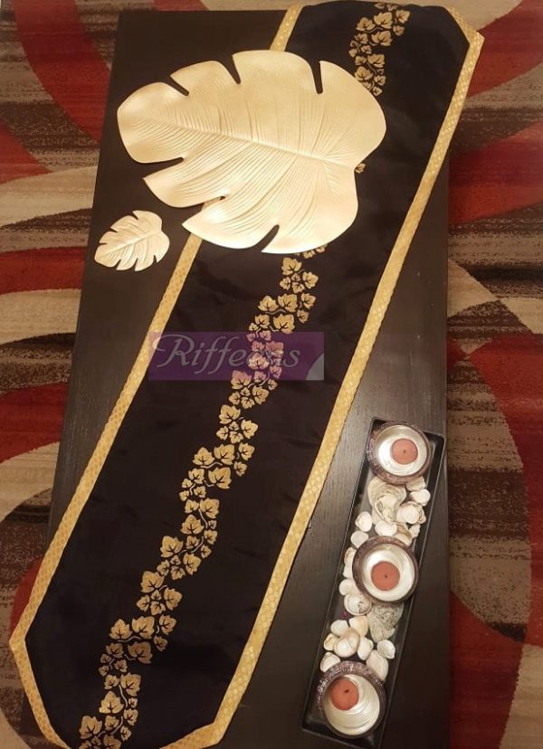 Black With Golden Leaf Screen Printing Runner