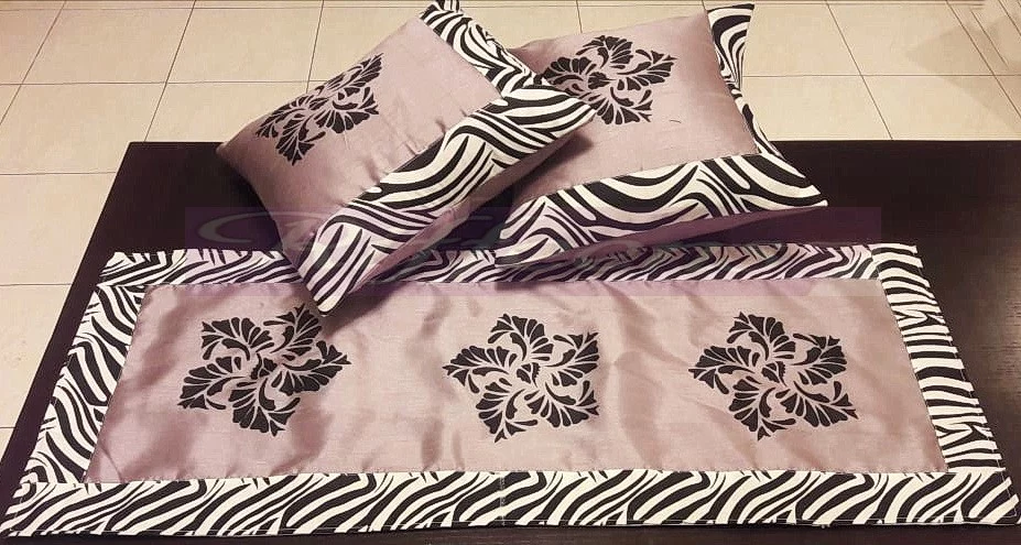 Silver Grey & Black Runner With Printed Borders
