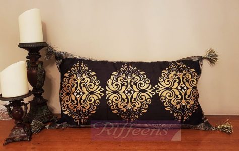 black & golden screen printed cover with beads