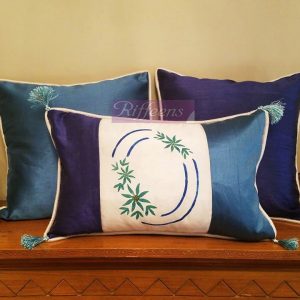 Color block patchwork cover with motif & tassels