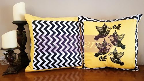 birds screen print & zig zag patterned covers