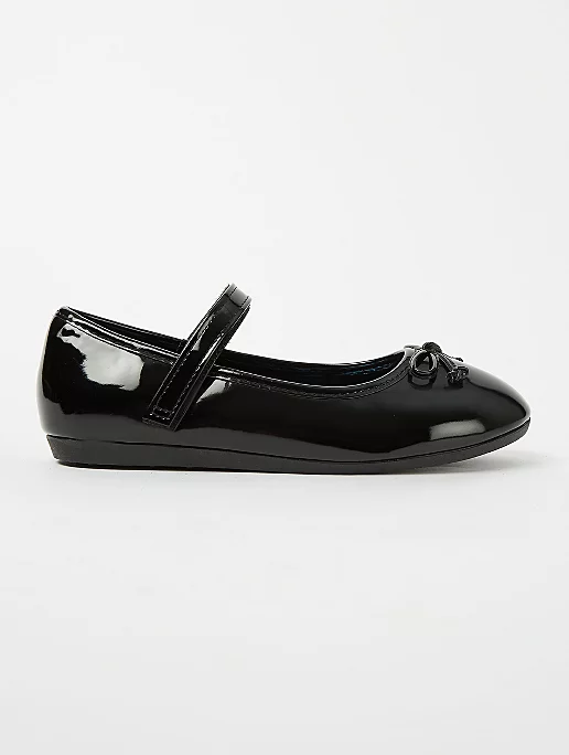 Black Patent Ballerina 1 Strap Shoes | Riffeens