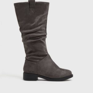 Grey Suedette Slouch long Boots