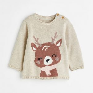 Fine-knit cotton jumper - light beige deer