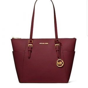 Charlotte Large Saffiano Leather Top-Zip Tote Bag - maroon