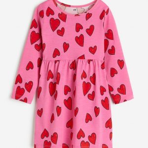 Cotton jersey dress - pink hearts