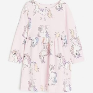 Cotton jersey dress - pink unicorn