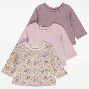 Dusky Pink Ditsy Floral Long Sleeve Tops 3 Pack
