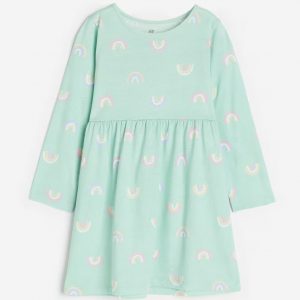 Cotton jersey dress - turqoise rainbows