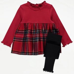Red Checked Peplum Top and Leggings Outfit