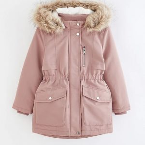 Pink Faux Fur Trim Parka Jacket