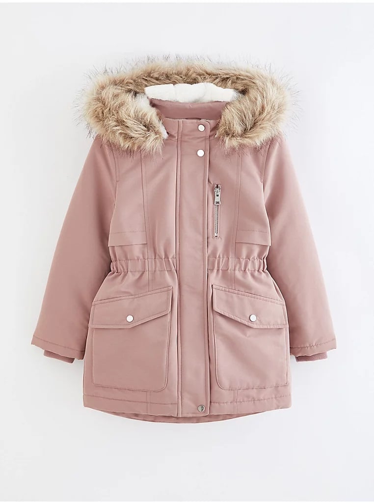 Pink Faux Fur Trim Parka Jacket