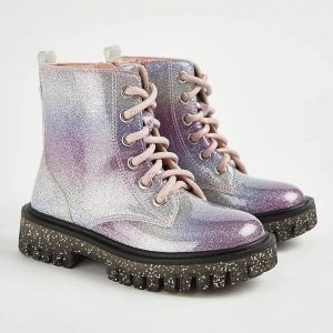 Rainbow Glitter Lace Up Boots