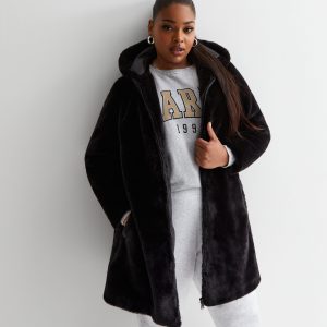 Black Faux Fur Hooded Jacket