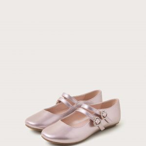 Shiny Two-Strap Ballerina Flats Pink