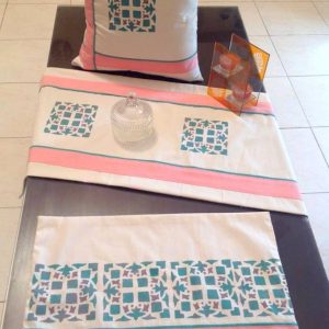 Off white & Teal/Powder Pink Screen Printed Mat