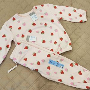 Baby Pink Strawberry Sweatshirt With Trouser Set