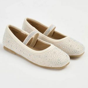 Cream Diamante Elasticated Strap Ballet Shoes