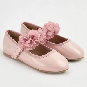 Pink Iridescent Floral Corsage Strap Ballet Shoes