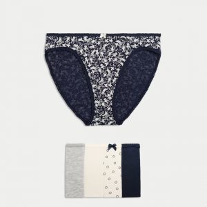 5pk Cotton Lycra High Leg Knickers