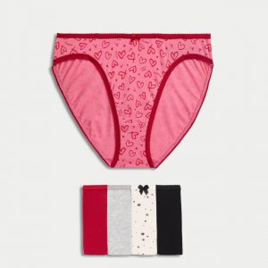 5pk Cotton Lycra High Leg Knickers - Pink