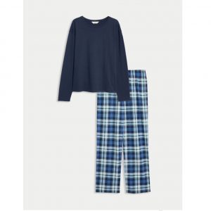 Pure Cotton Printed Pyjama Set - Navy Blue