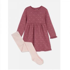 Textured Spotted Woolen Dress and Leggings Set