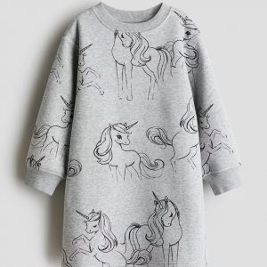 Printed Sweatshirt Dress - Grey/Unicorn