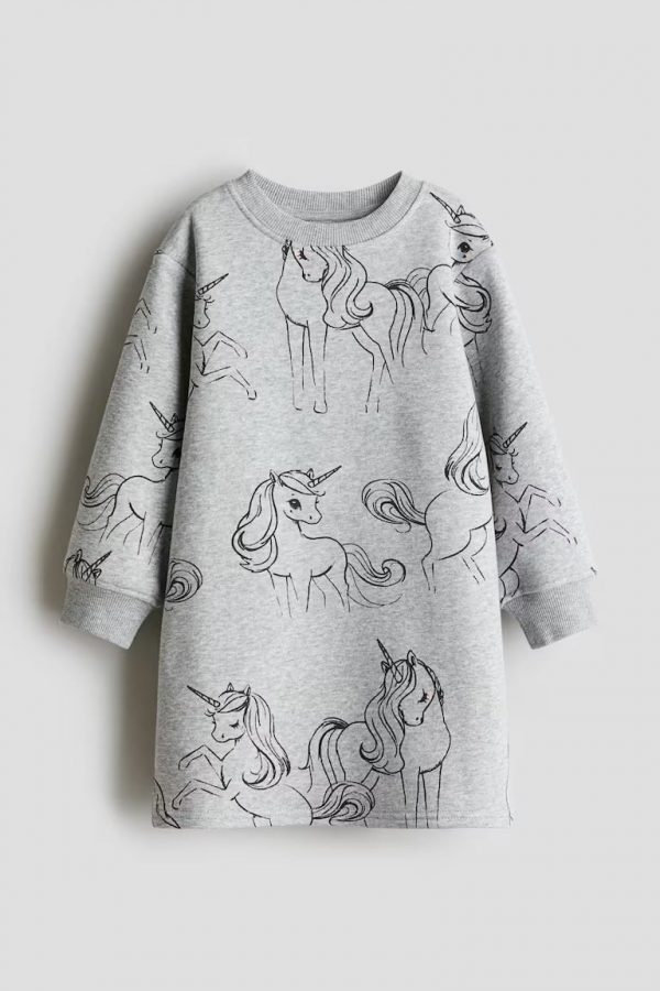 Printed Sweatshirt Dress - Grey/Unicorn