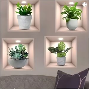 Floral Pot 3D Décor Wall Sticker | Qty 4 Pc