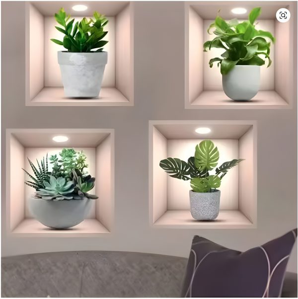 Floral Pot 3D Décor Wall Sticker | Qty 4 Pc