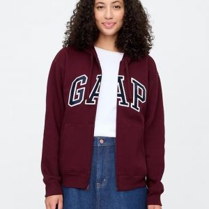 Relaxed Gap Logo Zip Hoodie - Deep Red