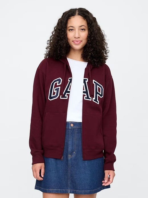 Relaxed Gap Logo Zip Hoodie - Deep Red