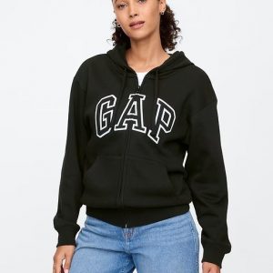 Relaxed Gap Logo Zip Hoodie - Black