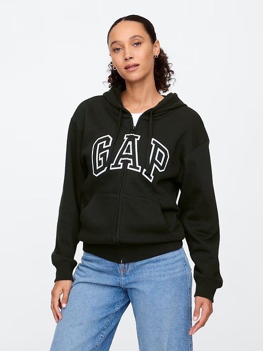 Relaxed Gap Logo Zip Hoodie - Black
