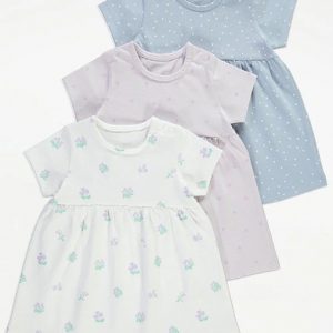 Floral and Polka Dot T-Shirt Dresses 3 Pack