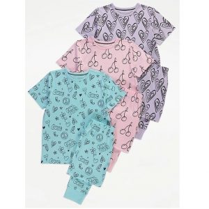 Pastel Cool Vibes Sketch Short Sleeve Pyjamas 3 Pack