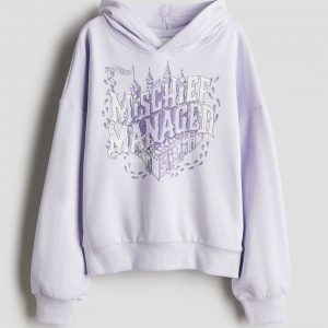 Oversized Printed Hoodie - Light Purple