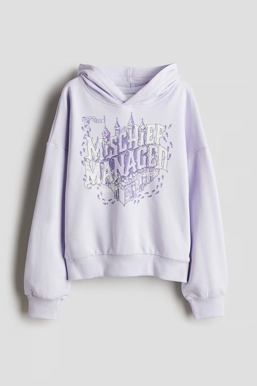 Oversized Printed Hoodie - Light Purple