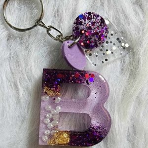 Resin Alphabet Keychain with Pearls & Charms