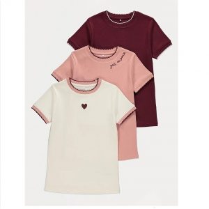 Embroidered Scallop Edge T Shirts 3 Pack